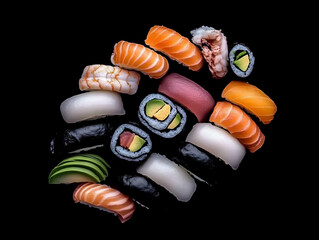 Photo - Sushi Variety on Black Background Japanese Cuisine