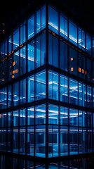 Photo Modern Architecture Glass Building Night Blue Lights Urban Cityscape