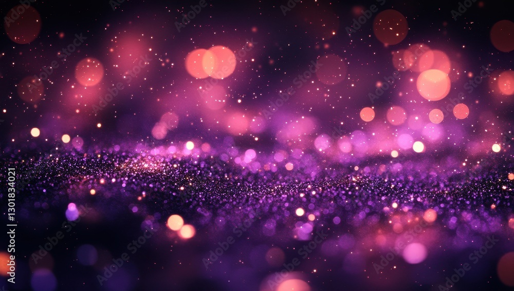 Poster vibrant abstract background with glowing purple particles and soft bokeh lights for artistic and cre