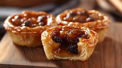 Delicious pastry tarts filled with caramel and raisins, perfect for dessert lovers.