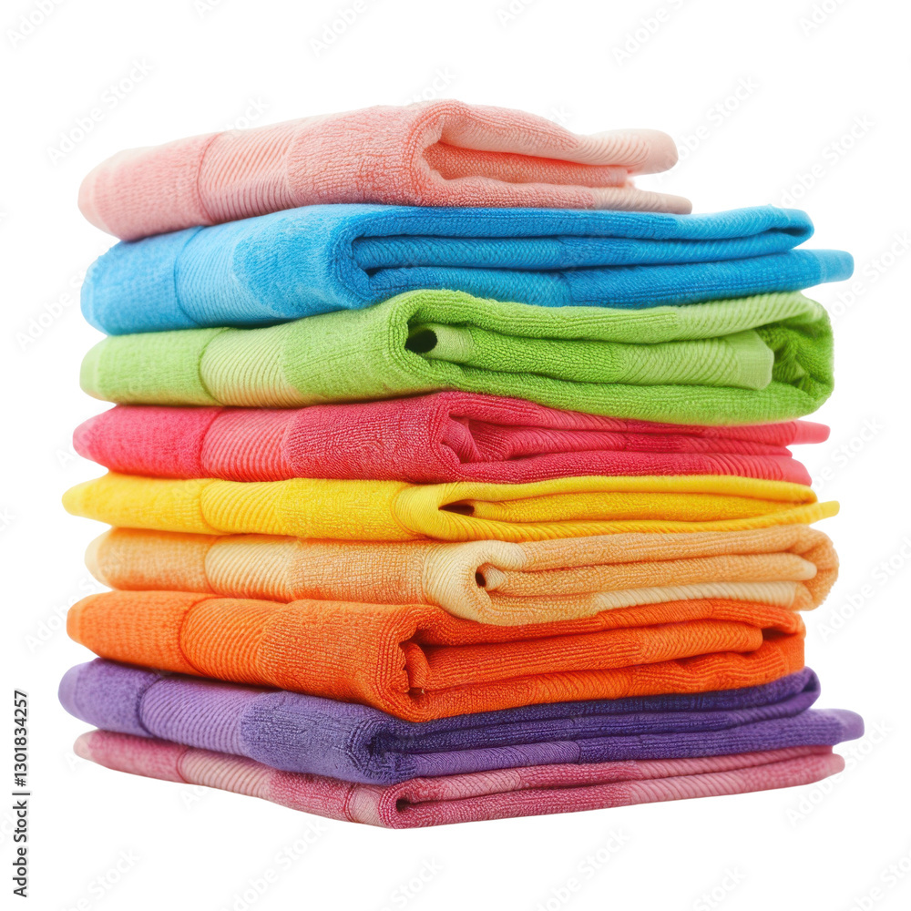Poster colorful stacked towels in various shades create vibrant display, perfect for adding cheerful touch 