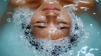 Fototapeta premium Photo - Serene Spa Time Beauty Treatment Relaxation Skincare Wellness Bubbles Water Bath Foam