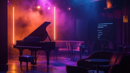 Grand Piano in a Smoky Jazz Club