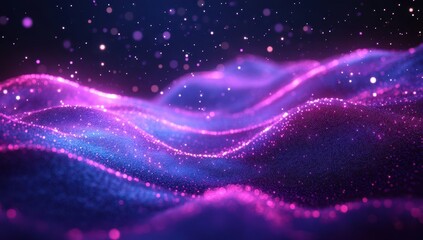 Vibrant Abstract Landscape with Colorful Light Particles Creating a Dreamy and Ethereal Atmosphere in a Digital Space