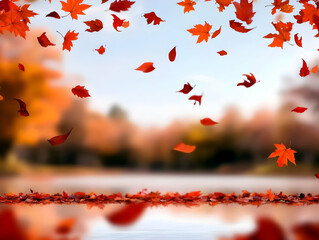 Illustration - Autumn Leaves Falling on Water Surface Background
