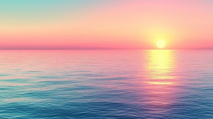 Obraz premium Sunrise over ocean Sun rising, water reflecting light, serene, soft colors