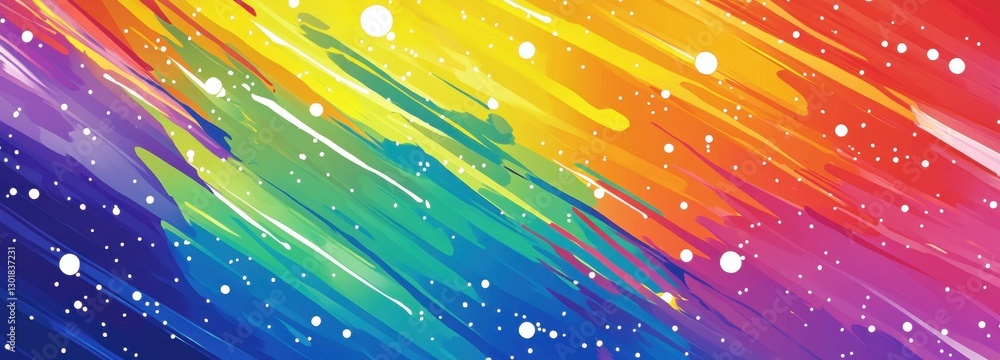 Poster colorful diagonal lines and white dots creating vibrant abstract background