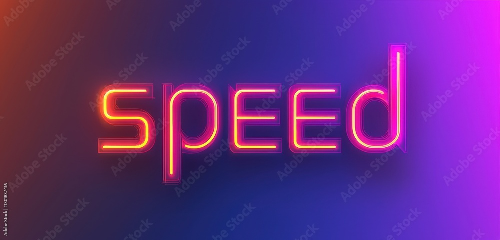 Poster dynamic neon text sign with speed concept in vibrant colors