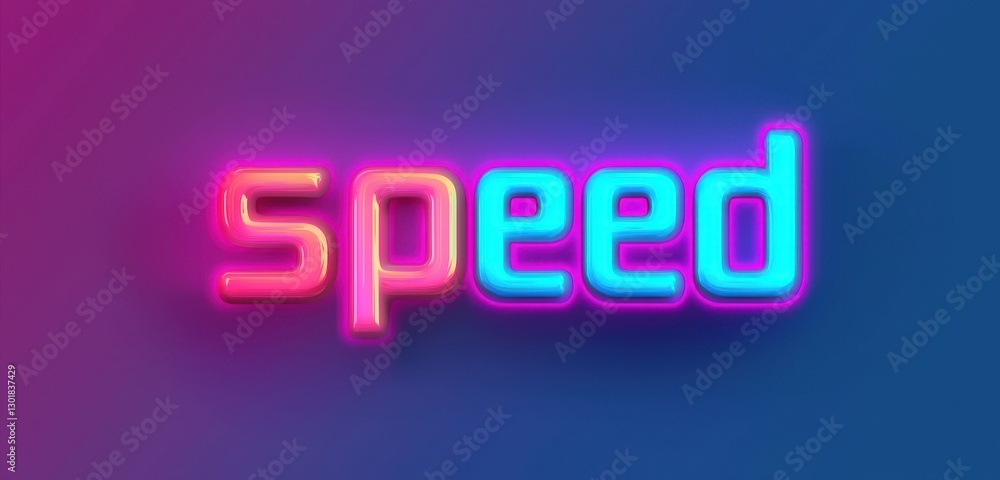 Poster Bright Neon Text Displaying the Word Speed on Colorful Background