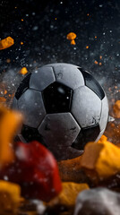 Naklejka premium 3D Illustration Soccer Ball Dynamic Motion Abstract Background