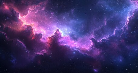 Fototapeta premium Vibrant Cosmic Nebula with Colorful Gas Clouds and Stars in Deep Space, Celestial Landscape for Astronomy Enthusiasts and Science Fiction Lovers