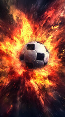 Fototapeta premium Illustration of Fiery Soccer Ball Explosion Background