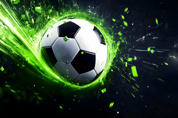 Fototapeta premium 3D Illustration Soccer Ball Green Energy Burst Abstract Background