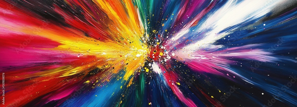 Poster colorful abstract painting exploding with vivid colors and dynamic brushstrokes