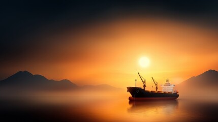 Obraz premium Industrial Shipyard at Sunrise with Sea Landscape