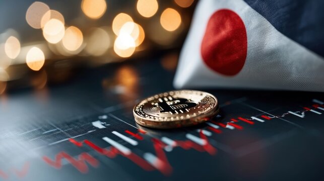 Dramatic Effect of Japan's Flag with Falling Stock Market