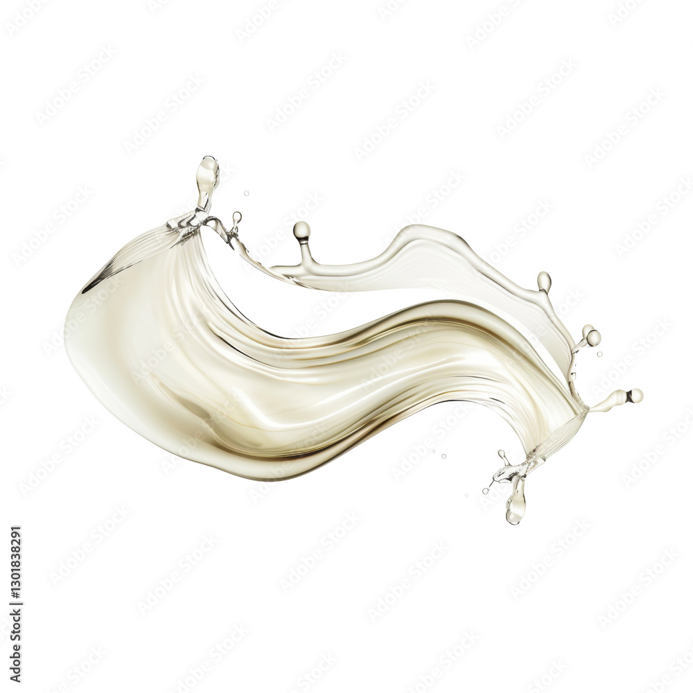 Poster creamy liquid splash with smooth curves and droplets, creating dynamic and elegant visual effect. pe