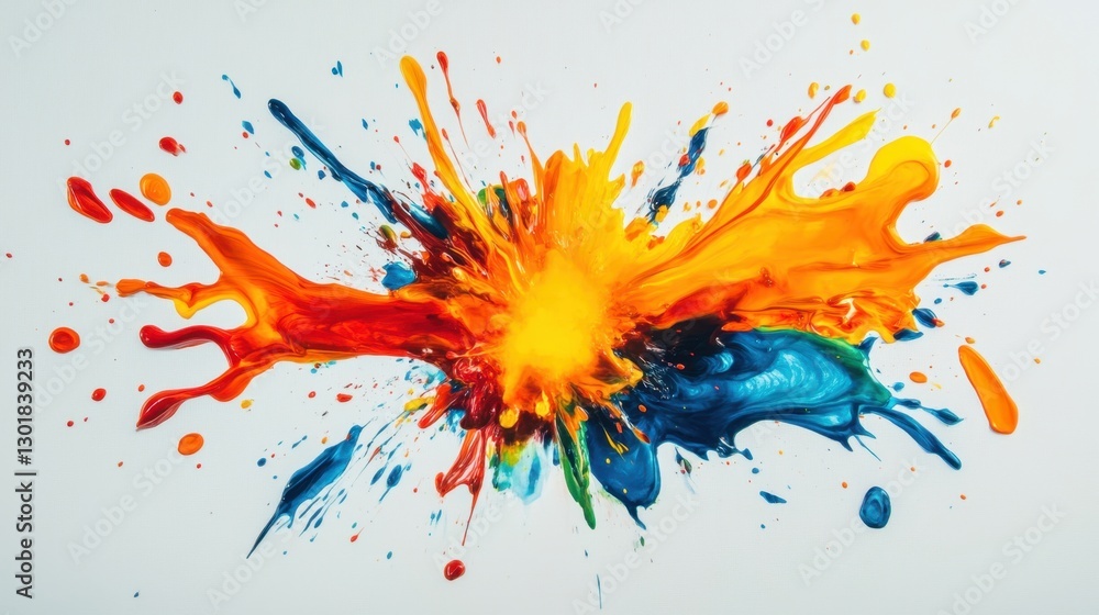 Poster colorful paint splashing on white background creating abstract design