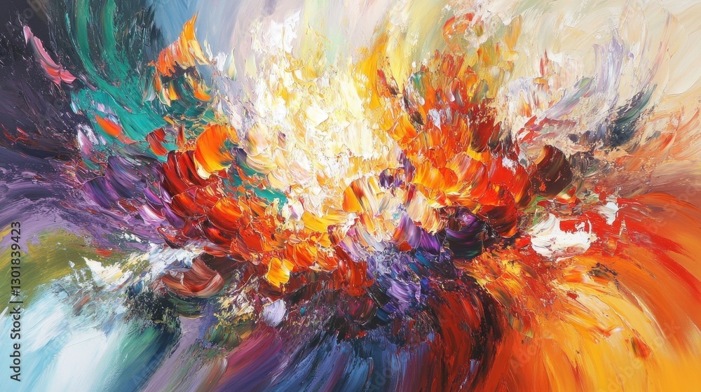 Poster abstract painting exploding with vibrant colors and dynamic brushstrokes