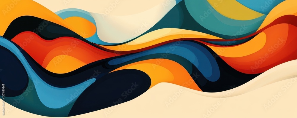 Poster colorful abstract waves flowing seamlessly creating dynamic visuals