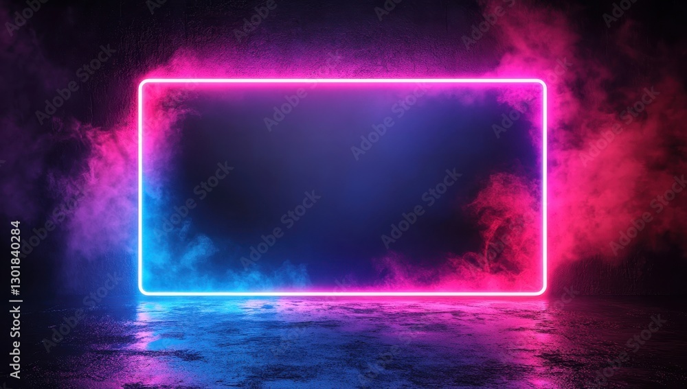 Poster vibrant neon frame with smoke background in dark setting ideal for creative assignments and digital 