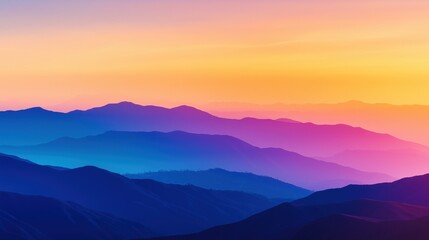 A stunning view of rolling mountain silhouettes under a colorful, gradient sunset sky. Perfect for travel, inspiration, and nature themes