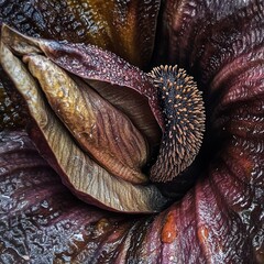 Dramatic close-up of the intriguing and unique corpse flower bloom
