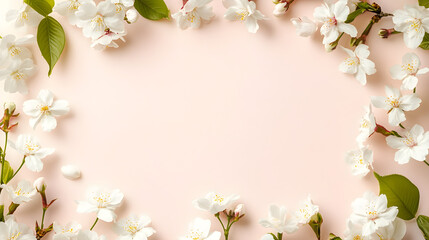 Obraz premium Rectangular frame bordered with Sakura blossom close-up with soft focus and pastel colors