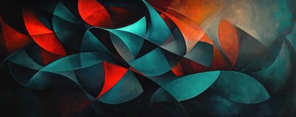 Fototapeta premium Abstract red and teal shapes flowing in harmony