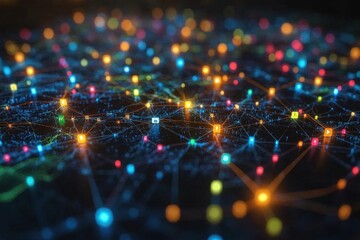 Abstract City Network With Colorful Glowing Lights