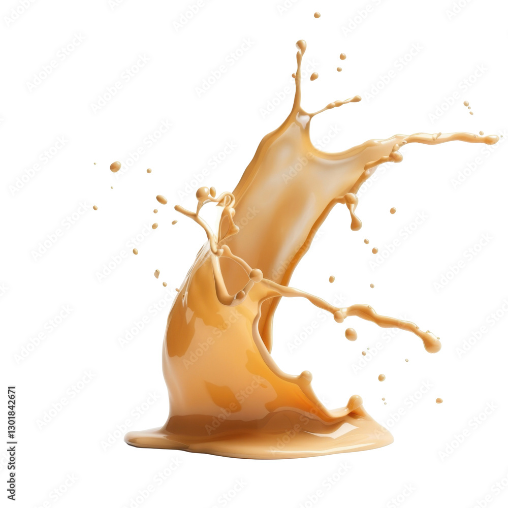 Poster creamy liquid splash with droplets, creating dynamic and energetic visual. perfect for food and beve