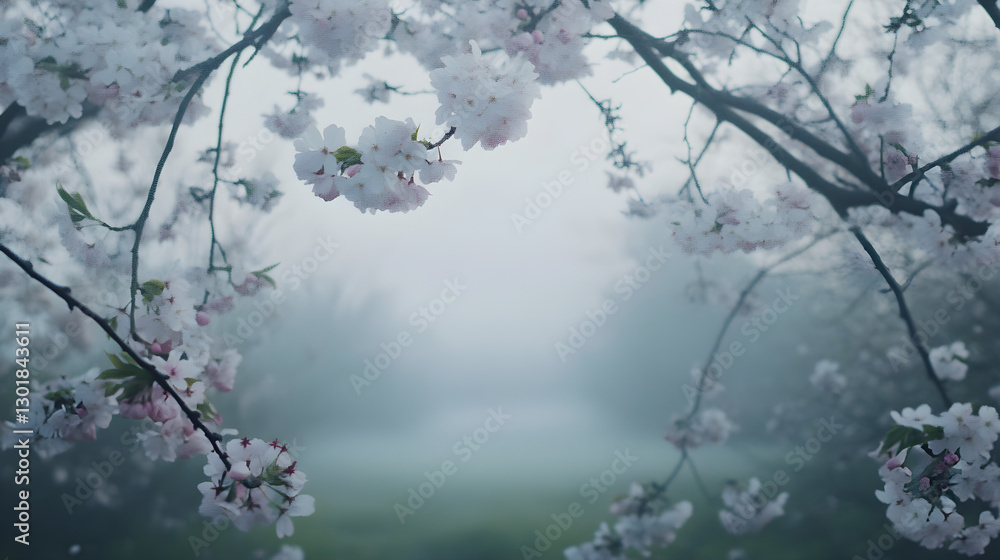 Poster sakura branches with a subtle hint of early morning fog