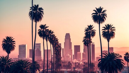 Obraz premium Los Angeles skyline with palm trees in the foreground