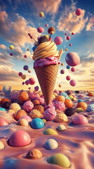 Sweet Dreams 3D Ice Cream Illustration