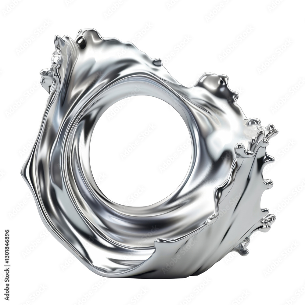 Poster abstract silver sculpture resembling fluid wave, showcasing smooth curves and dynamic movement, perf