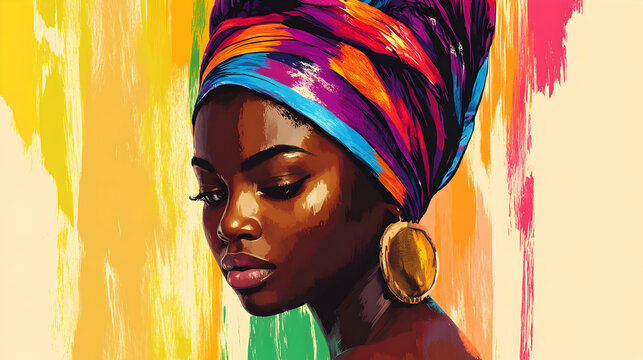 Illustration - Woman with Colorful Headscarf and Gold Earring