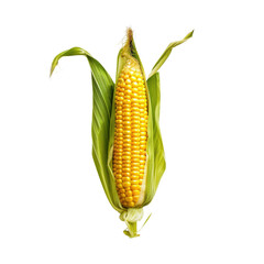 Obraz premium Fresh corn on cob with vibrant yellow kernels and green husk, perfect for summer meals and grilling. Enjoy natural sweetness and crunch