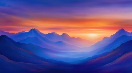 Obraz premium A mesmerizing view of mountains at sunset, with hues of purple, orange, and pink. Perfect for travel, inspiration, and nature themes