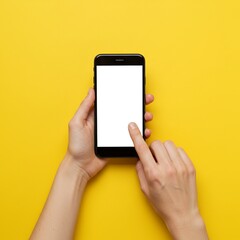 Mockup of female hand holding cell phone with blank screen