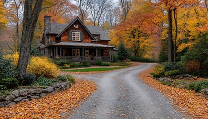 Autumn home on a winding driveway