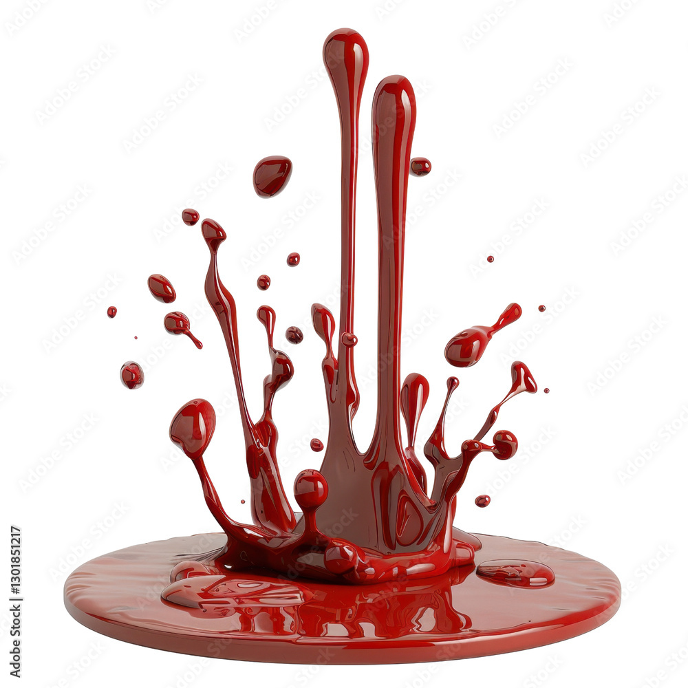 Poster red liquid splash with droplets creating dynamic shapes and textures. vibrant color and movement evo