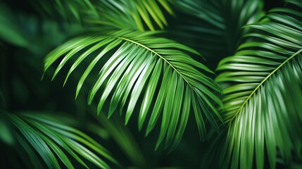 Vibrant Close-Up of Detailed Green Palm Leaves - Ideal for Tropical Design