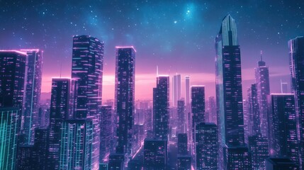 Fototapeta premium Neon Cityscape at Night: A Futuristic Urban Dreamscape