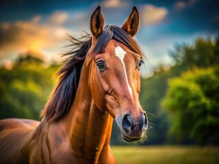 Obraz premium Stunning wild brown horse head closeup, majestic equine portrait, perfectly composed using the rule of thirds.
