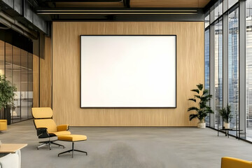Illustration - Modern Office Interior Design with Mockup Canvas