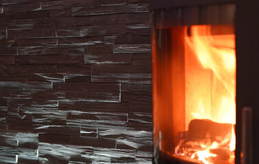 Cozy Fireplace with Textured Stone Wall