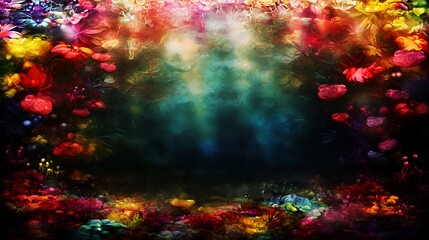 Vibrant Colorful Abstract Fantasy Background with Glowing Lights and Dark Mystical Atmosphere