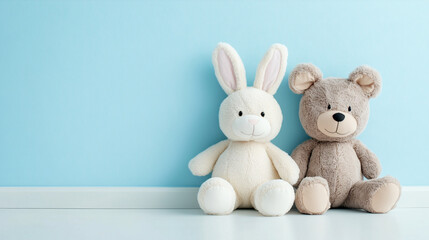 Wall mock up with plush toys and with space for text or design