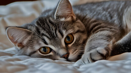 Photo Adorable Kitten Relaxing, Comfort, Pet, Fur, Whiskers, Paws, Domestic, Feline, Cute, Bed