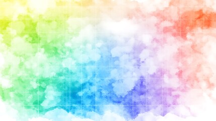 Abstract rainbow watercolor clouds with geometric grid backdrop design